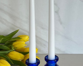 Antique Vintage Cobalt Blue Glass Candle Sticks Holders. Set of Two.