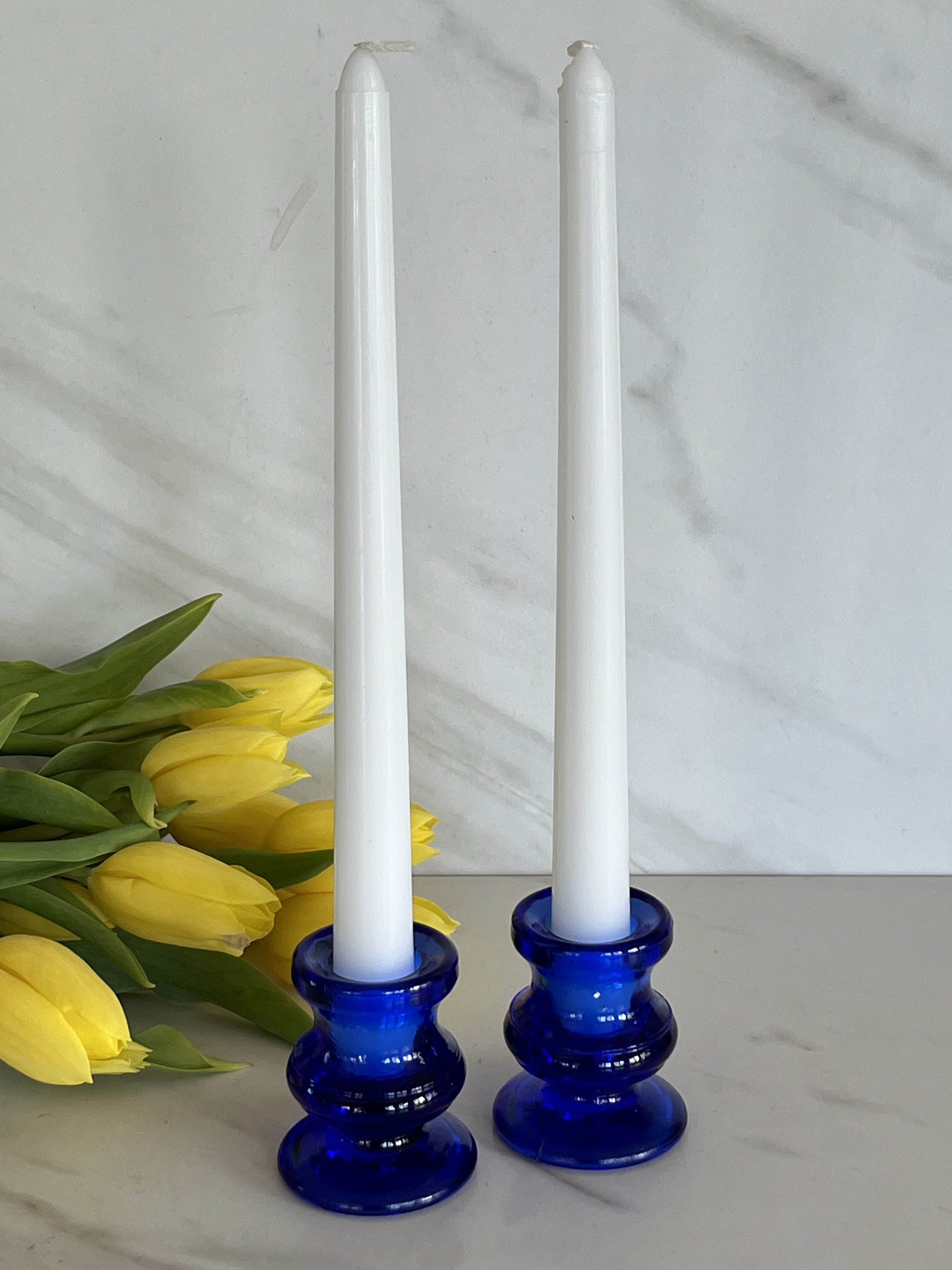 ヴィンテージ伊製コバルトブルー磁器5灯キャンドルスタンドロマンティック調美品豪華 Antique Vintage Cobalt Blue Glass Candle Sticks Holders. Set of