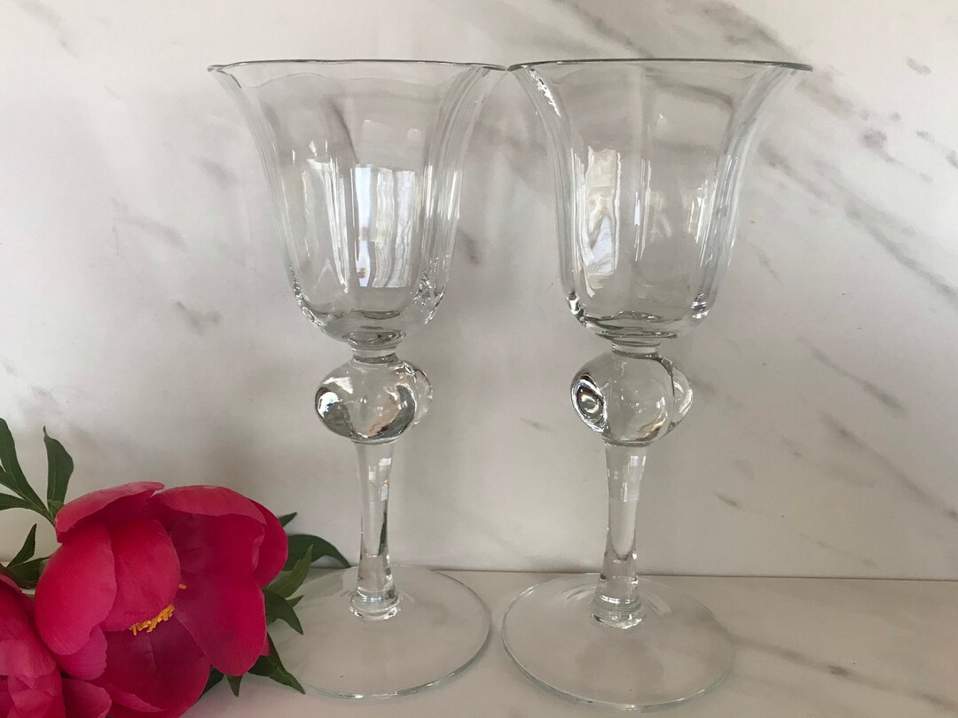 Vintage Tall Stem Crystal Wine Glasses With Ornate Stem Set of Etsy
