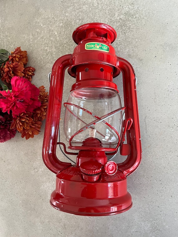 B-3 激レア ビンテージ 月華牌 MOONLIGHT ハリケーンランタン 赤 Moonlight Red Hurricane Kerosene Lantern With Screw Button With