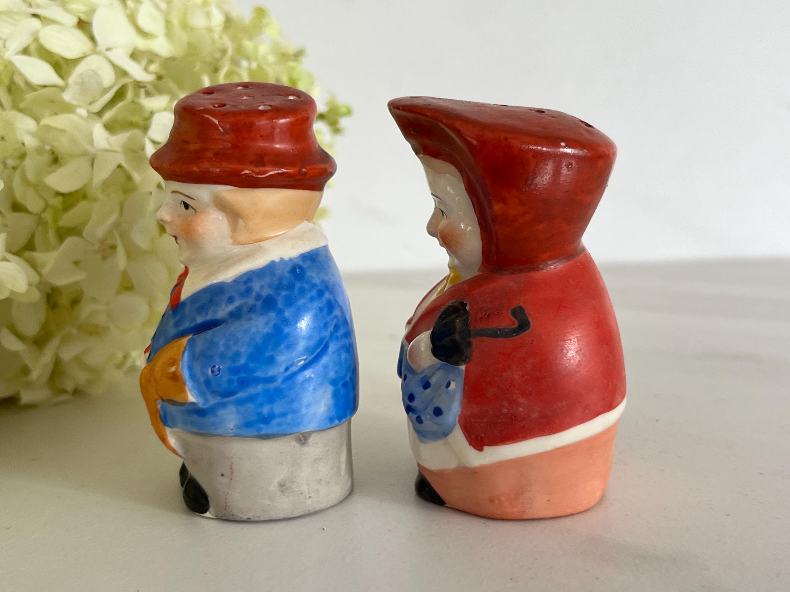 Toby Style Antique Vintage Porcelain Salt and Pepper Shakers