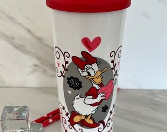 Tupperware Disney Plastic Daisy Duck  Drinking Tumbler with Lid. 1990’s. Marked Tupperware.