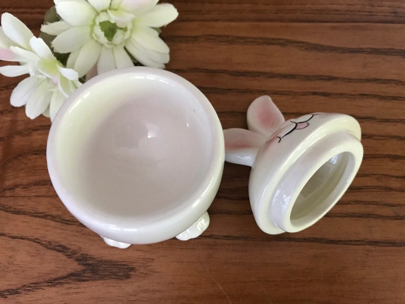 Miniature Vintage Ceramic Egg Shaped Bunny Figurine Dish Midwest Trading Co 1990\u2019s