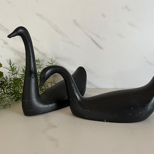 Swan Set.  Black Painted Cast Pot Metal Vintage Mid Century Decor. Made and marked Japan. 2-Piece Set -1960’s ** Read listing for wear.