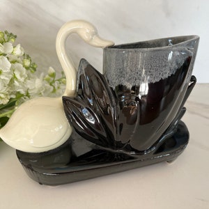 Swan Art Deco Style Ceramic Swan and Water Lilly Vase Planter or Vase. American Pottery.