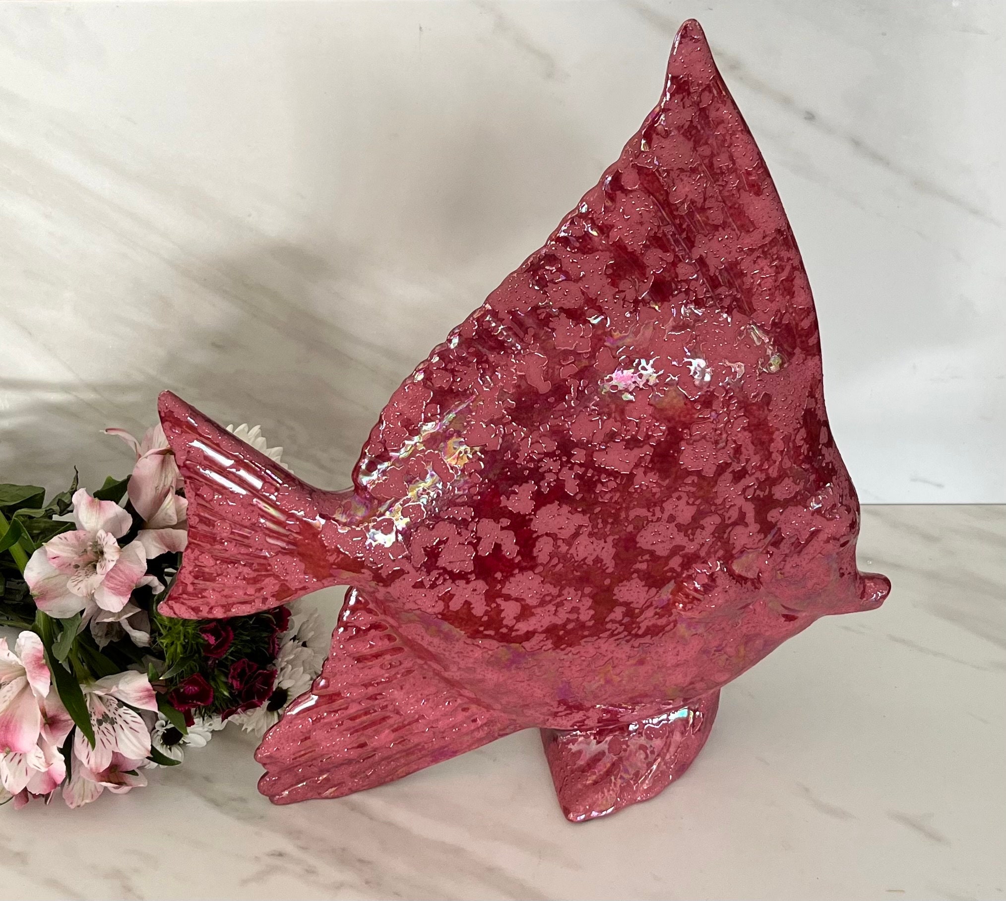Retro Angel Fish Rare Large Beautiful Pink and Mauve Iridescent ...