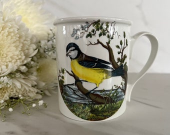 Birds of Britain Bluetit Artist Susan-Ellis Williams Coffee Cup or Tea Mug Cup with D Handle. By Portmeirion in Britain 1990’s