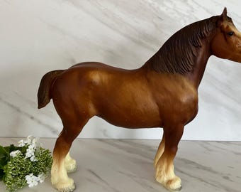 Breyer Vintage Clysdale Plastic Horse with Original Saddle. 1970’s. Horse Collection. Marked Breyer Molding Co.