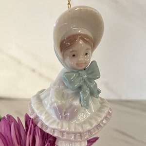 Lladro 1995 Vintage Porcelain Victorian Christmas Ornament Victorian Girl with Bonnet. Made in Spain. Marked Lladro on Bottom. image 4