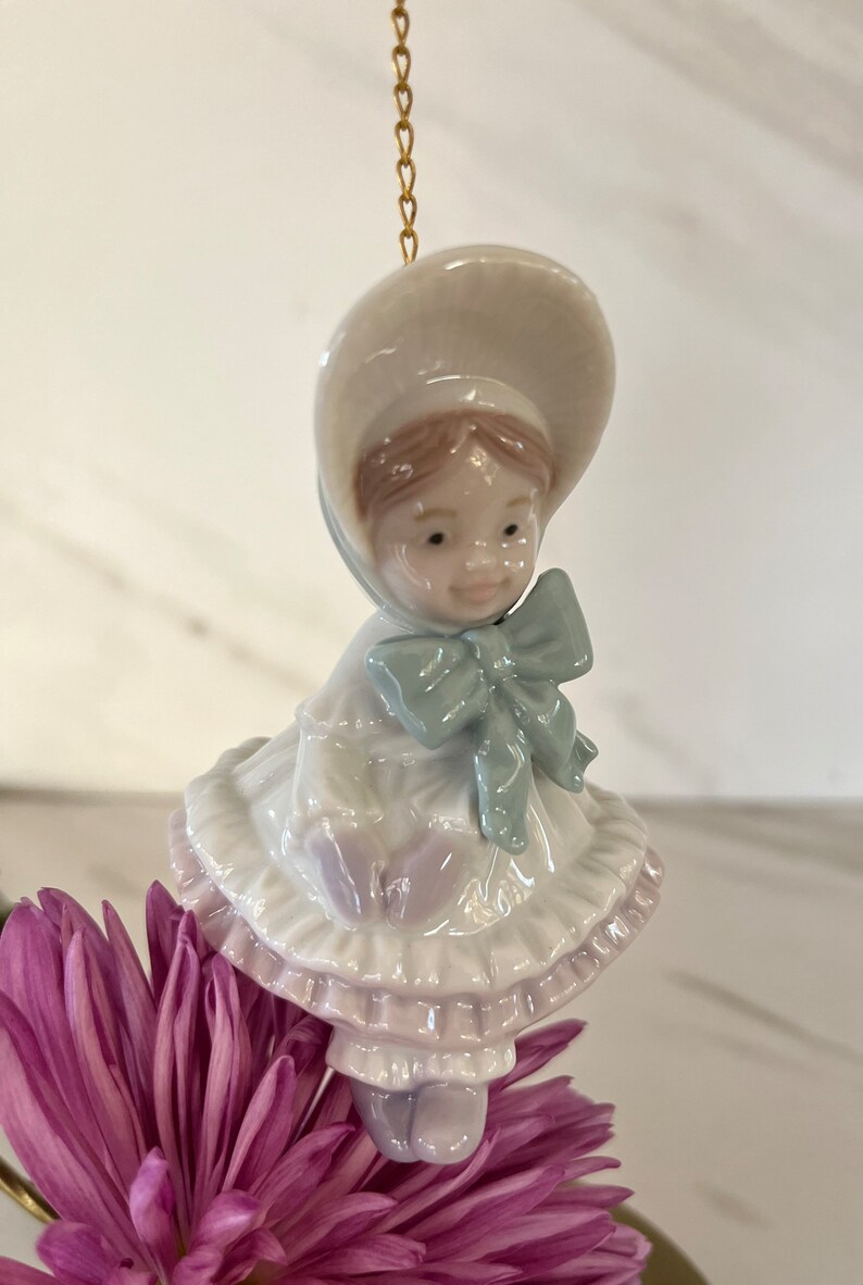 Lladro 1995 Vintage Porcelain Victorian Christmas Ornament Victorian Girl with Bonnet. Made in Spain. Marked Lladro on Bottom. image 4