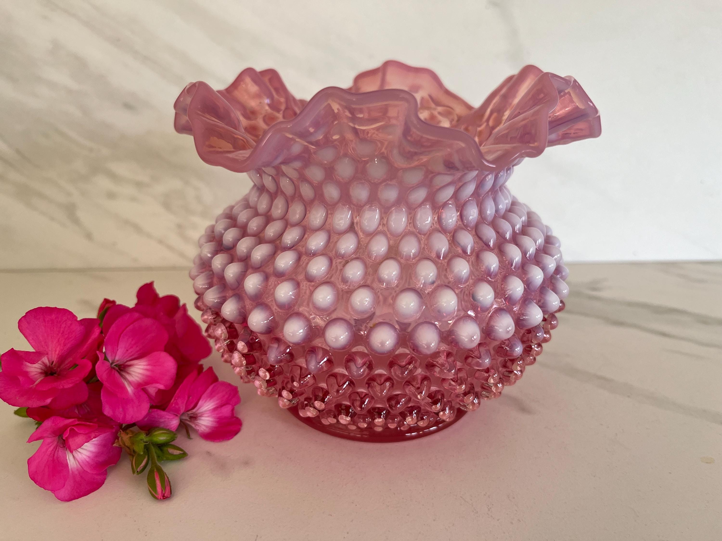 Fenton Hob Nob Ruffle White Over Cranberry Glass Antique Vintage