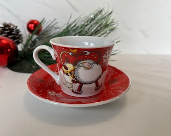 Vintage Christmas Porcelain Expresso Mini Cup and Saucer  1990’s