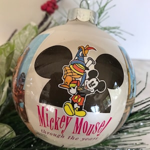 Vintage Disney Mickey Mouse Ears “Through the Years” Christmas Glass Collectible Keepsake Ornament. Marked Disney Made in USA.