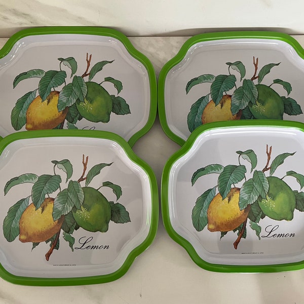 Beautiful Elite Vintage Lemon Graphics Metal Tea Trays Made in Japan 1970’s