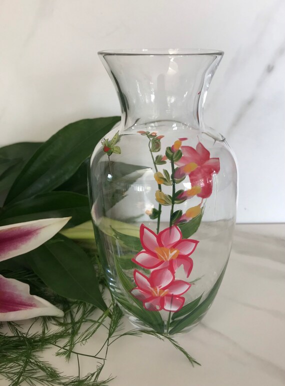 Flower Vase Glass Vase Hand Painted Flowers small Glass Flower Vase Vintage Flower Vase Glass Vase Hand Painted Flowers small Glass Flower Vase Vintage