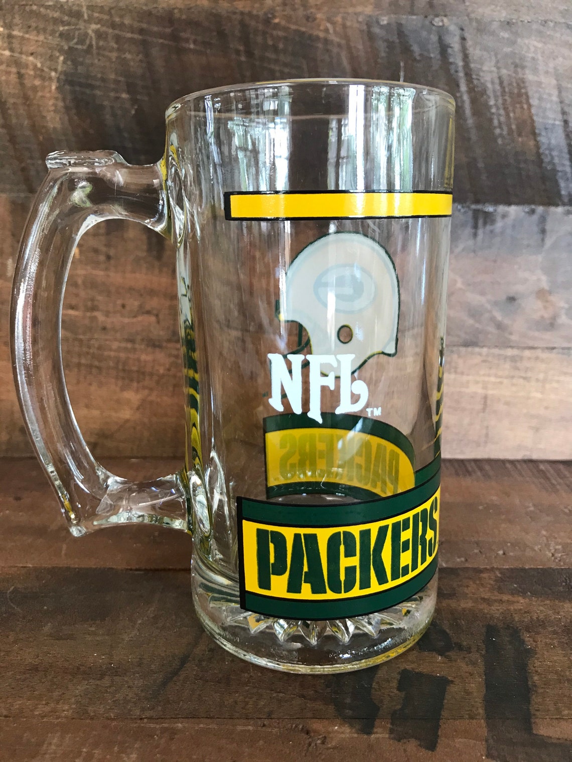 Green Bay Packers Vintage Glass NFL Beer Mug with Thumb Grip Etsy
