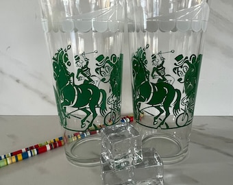 Circus Big Top Vintage Glasses. Collectible Circus Theme Dancing Bear and Horses. Peanut Butter Jelly Glass Jar. 1960’s Bartlett Collins.