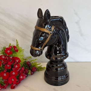 MCM Black Horse Head Figurine.  MCM Vintage Red Ware Desk Table Horse Head Figurine. Japan . 1950’s *read listing.