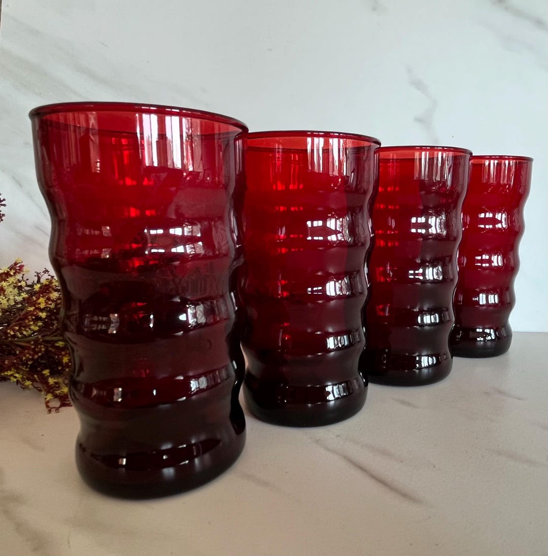 Ruby Red Anchor Hocking “whirly Twirly Ruby Red” Barware Tumbler Set of ...