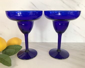 Gorgeous!!! Cobalt Blue Margarita, Martini or Daiquiri Glasses. Set of 2 -1990’s