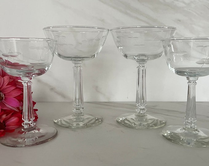 Manhattans Anyone Crystal Cut Fig Sprigs and Ornate Cut Stem. Coupe, Champagne or Martini