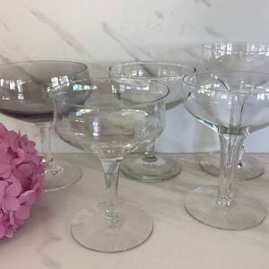 Vintage Crystal Champagne, Coupe Martini Assorted Glasses. Set of Five