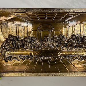The Last Supper Brass Wall Art. Brass 3D Picture. 1950’s. Marked Made in England.