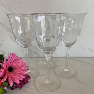 Vintage Laurin Platinum Crystal Water or Wine Glasses Glasses. Optic With Platinum Ring. Set of Four. Gorham Crystal.  1982