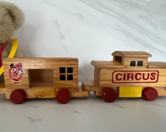Vintage Wooden Circus Toy Train. Hand Made and Painted.