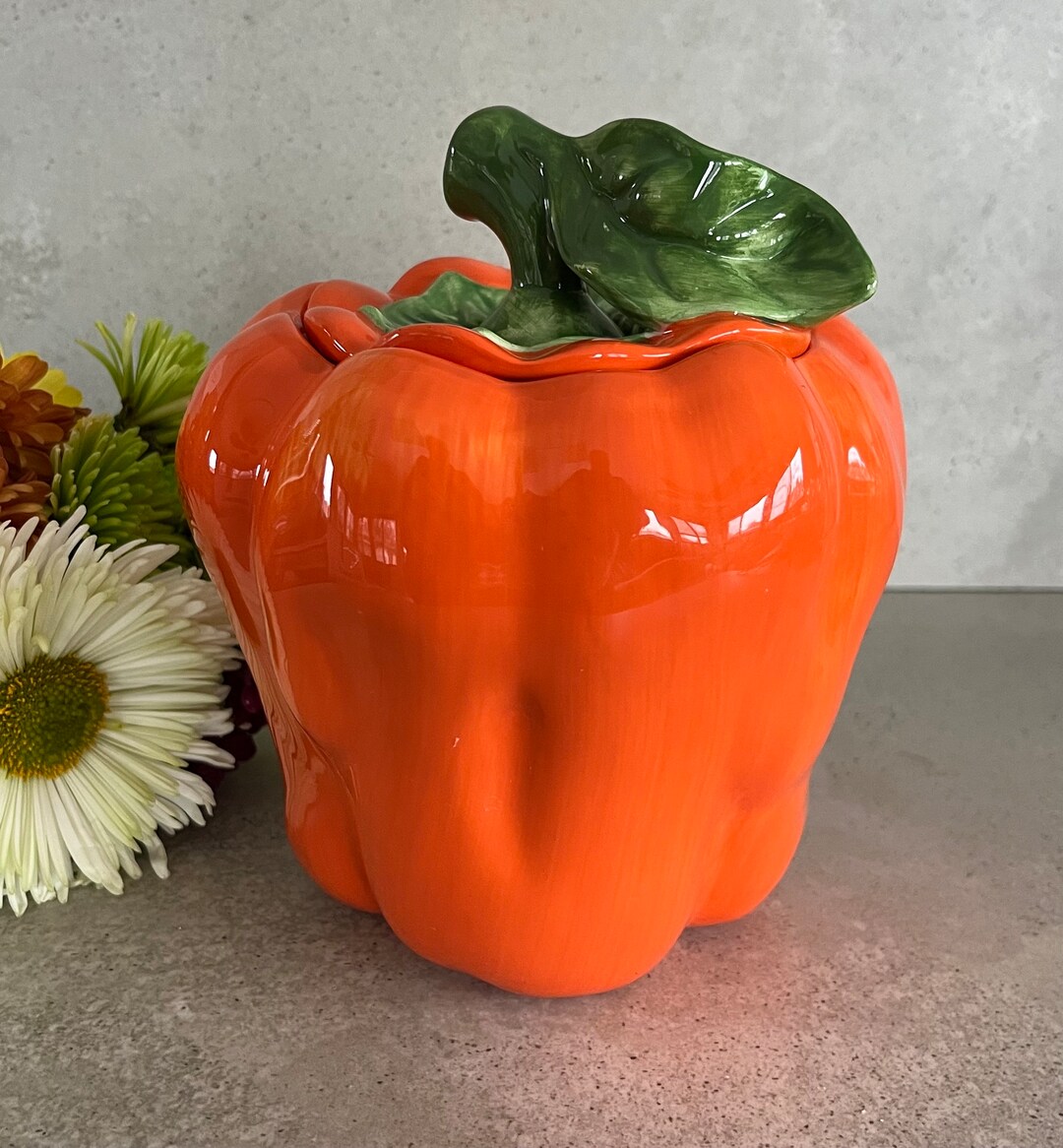 Vintage Ceramic Orange Pepper Jar or Cookie Jar Marked K Made in China. read Size. Etsy