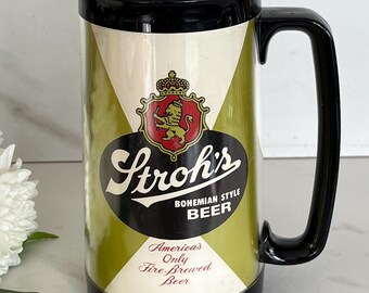 Strohs Lion Logo Beer Classic Beer Mug. Westbend Plastic Thermo-serv.  Made in USA.  1970’s.