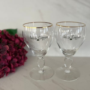 Vintage Irish Coffee Crystal Glasses With “Irish Coffee” 1980’s St. Patrick’s Day Morning Coffee. Set of two.
