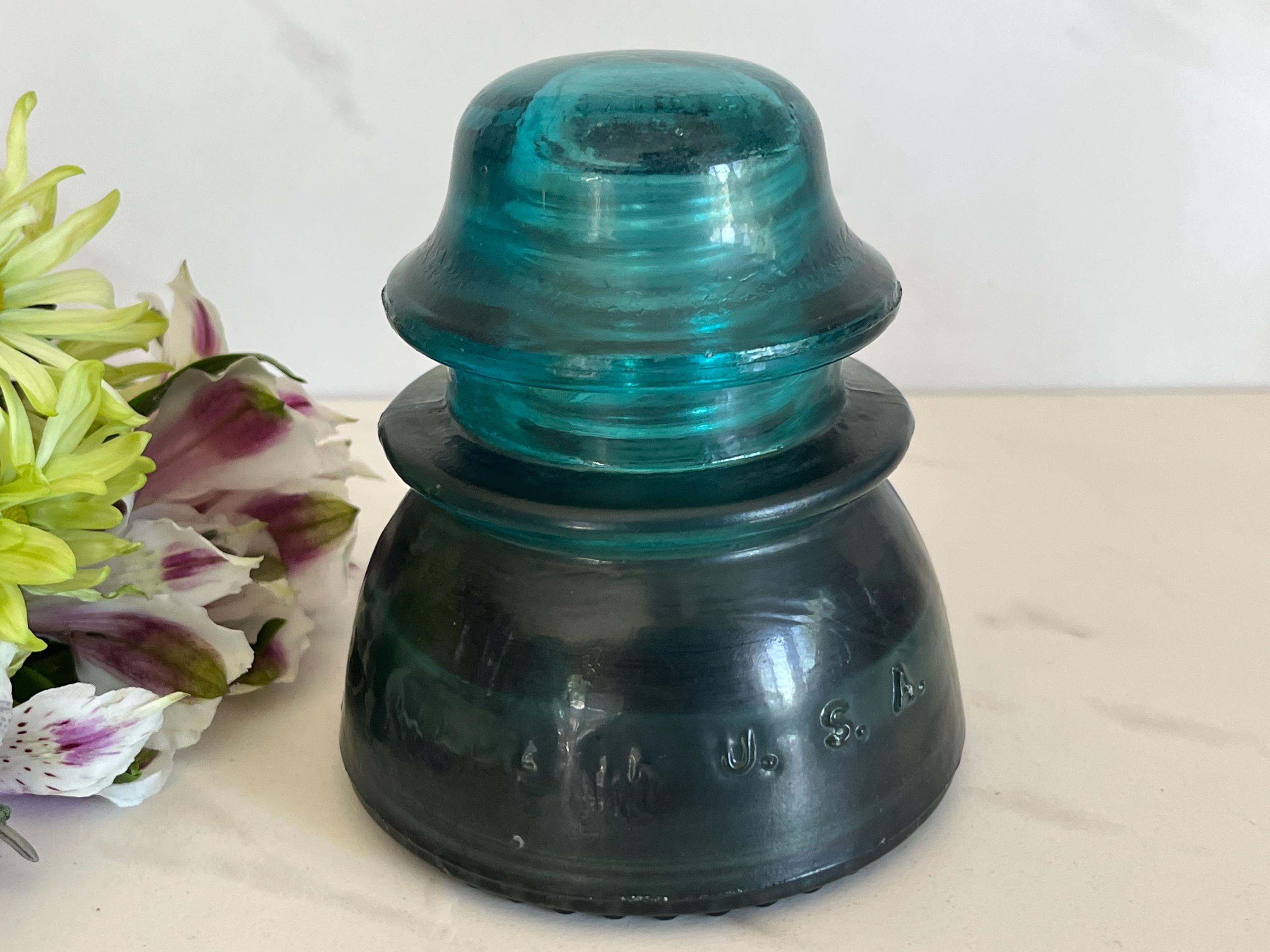 Telephone Antique Insulator Hemingray Blue Green Matte Glass