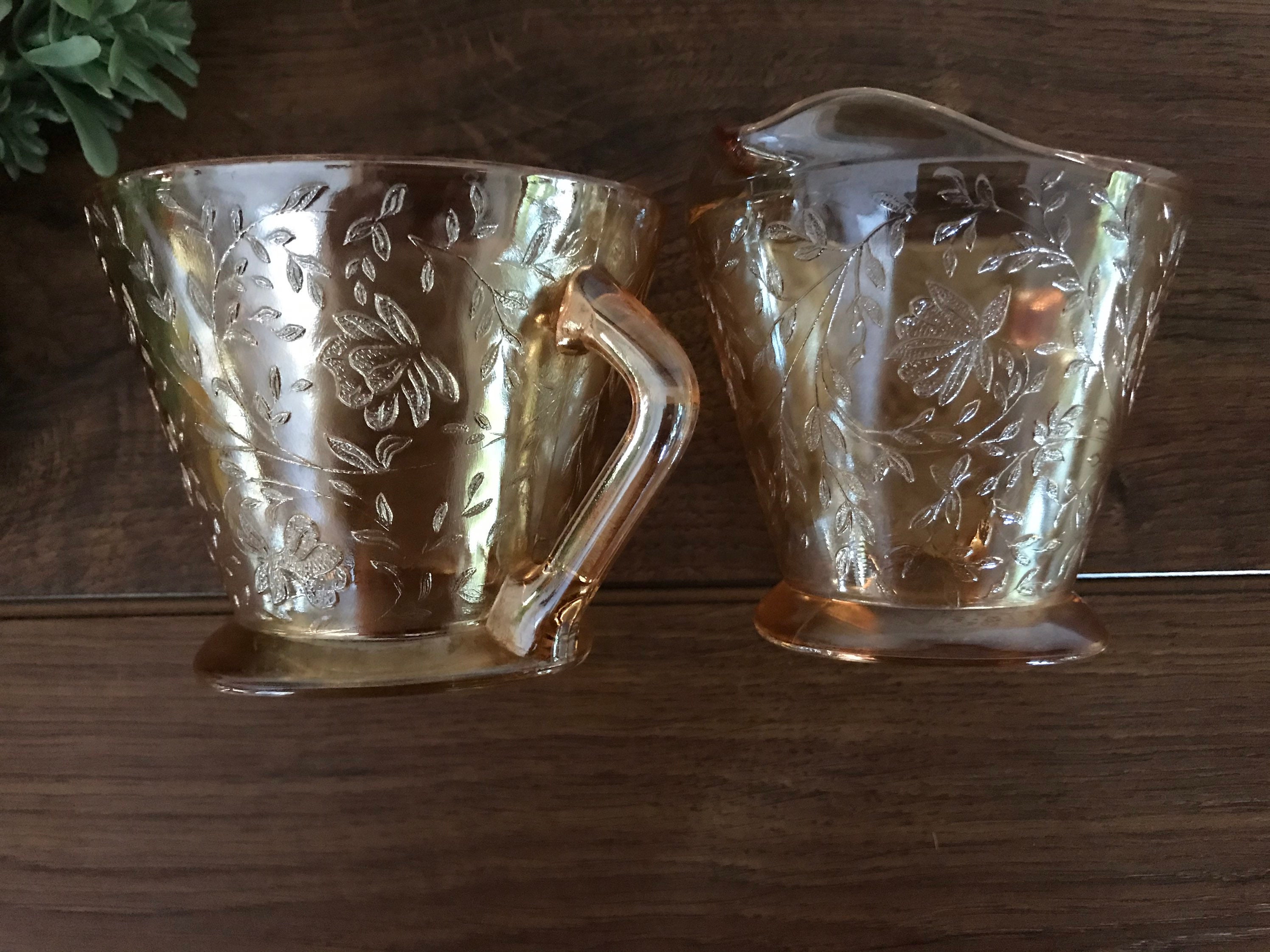 Marigold Carnival Glass Sugar Bowl and Creamer Set. Beautiful Etsy