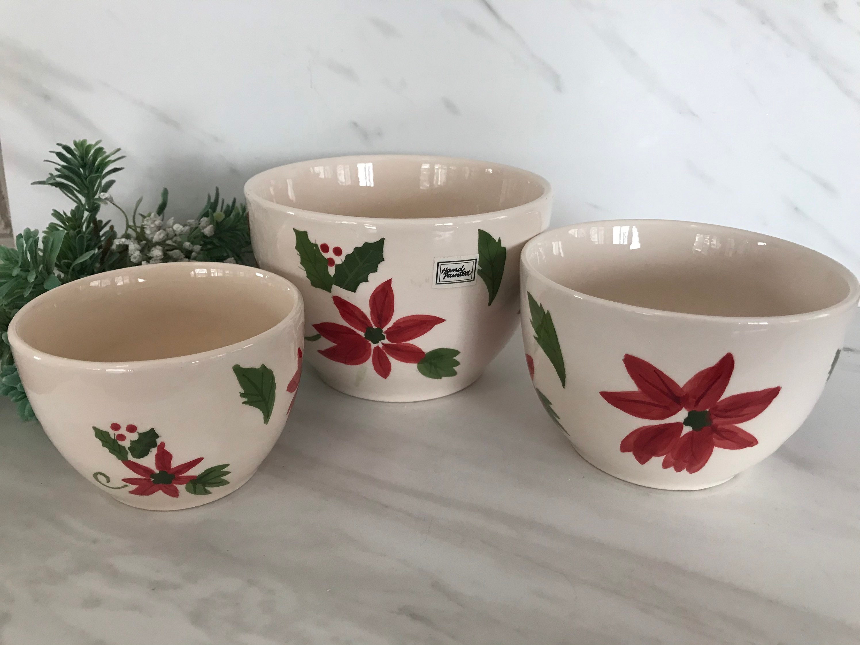 Vintage Christmas Serving Bowls with Hand Painted Poinsettias. Etsy