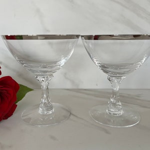 Fostoria Crystal Coupe or Champagne Glasses with Platinum Rim. Marked Fostoria on Bottom. 1950/1960’s