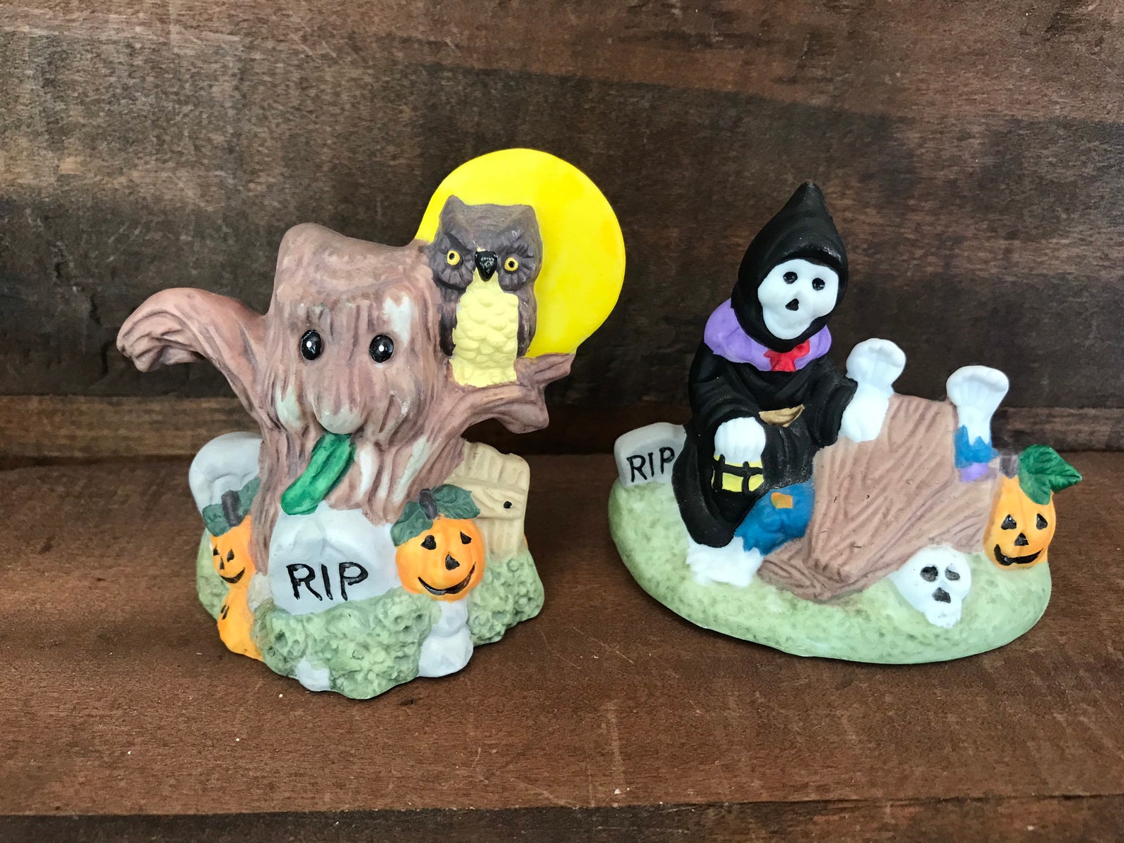 Vintage Ceramic Bisque Halloween Village Graveyard Figurines. Etsy
