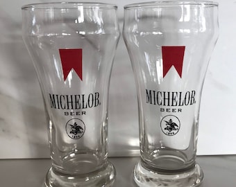 Michelob Beer Sham Style Shortie Beer Glass. 1970’s Libbey Glass. Marked with Libbey “ L” Set of Two.