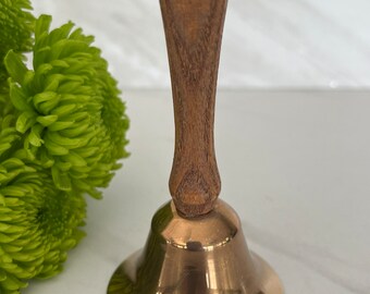 Brass Hand Bell with Oak wooden Handle and Brass Ringer. USA 1970’s/1980’s