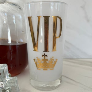VIP Vintage Libbey Glass. White and Gold Tumbler or Cocktail Glass Marked Libbey. 1960’s