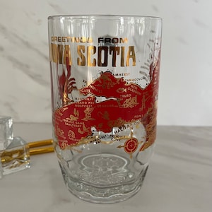 Canadian Nova Scotia Souvenir Vintage Beer Mug “Greetings from Nova Scotia”. Map and highlights of Nova Scotia Canada. 1970’s