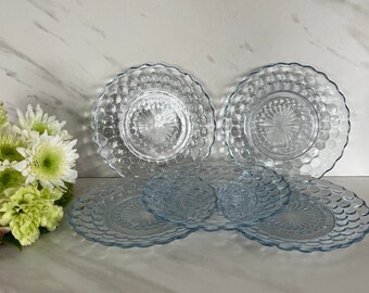 Vintage Anchor Hocking Sapphire Blue Glass Snack Plates Bubble Pattern. Early 1950/1960’s. Set of 5