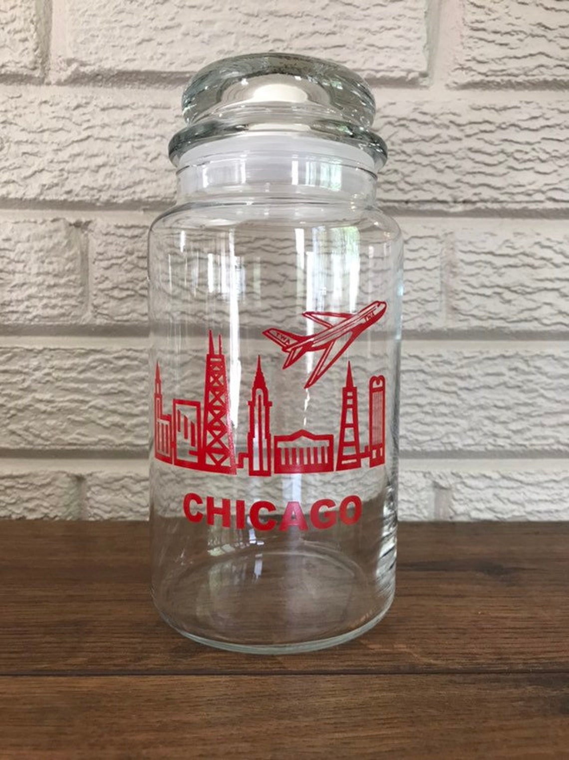 Chicago Souvenir Skyline Vintage TWA Jar. Made in the USA. Etsy