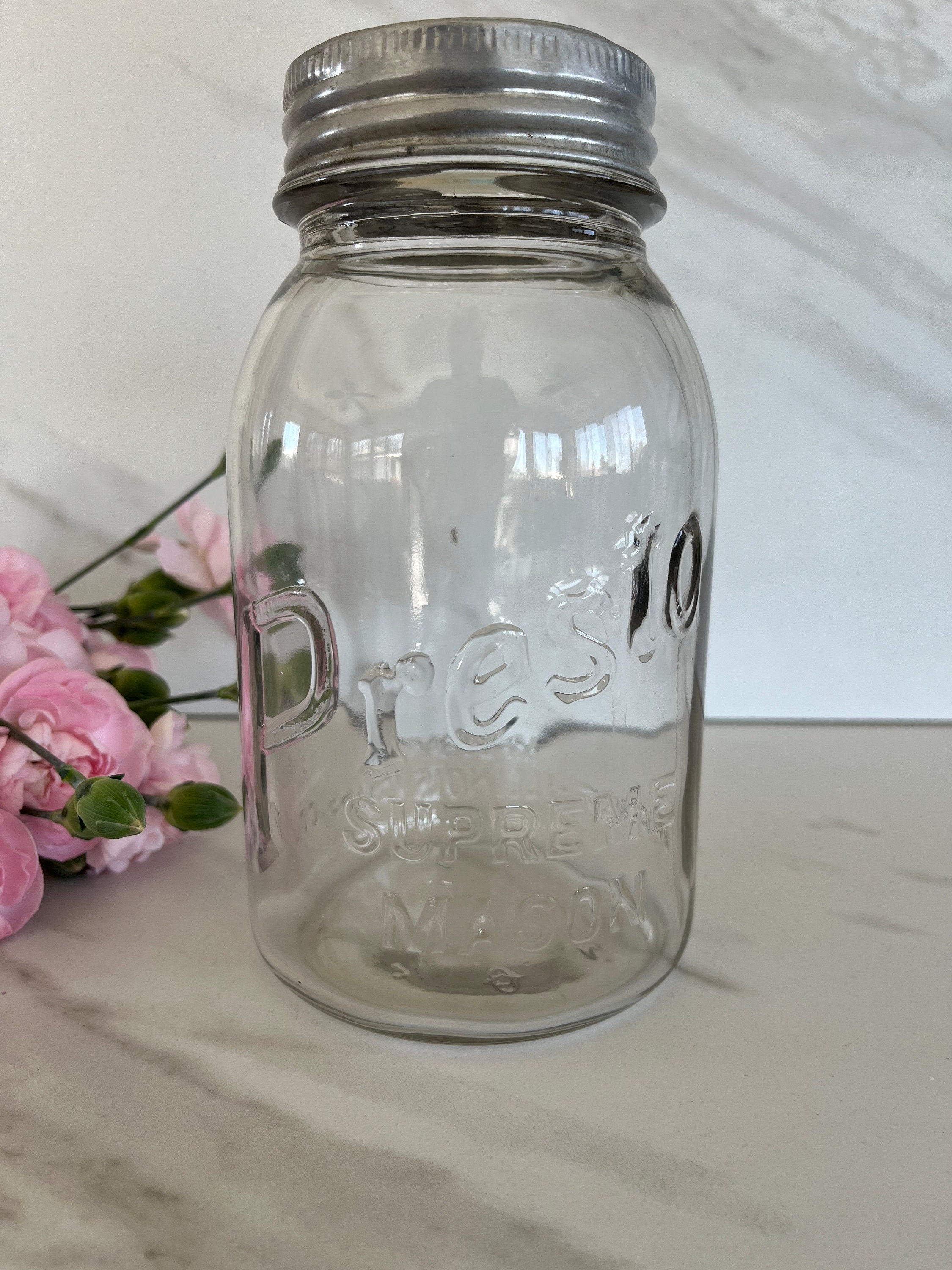 Vintage Clear Glass Presto Supreme Mason Jar Marked MFD by
