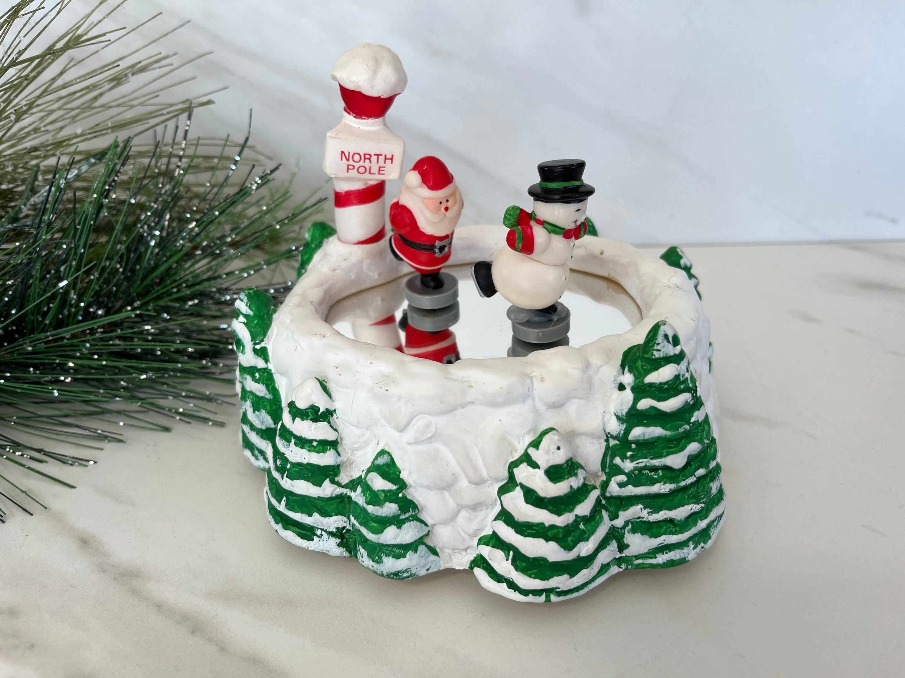 Vintage Christmas Village Musical Skating Pond With Twirling