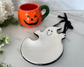 Halloween Vintage Ceramic Ghost Tea Bag Holder marked MWW Market on back