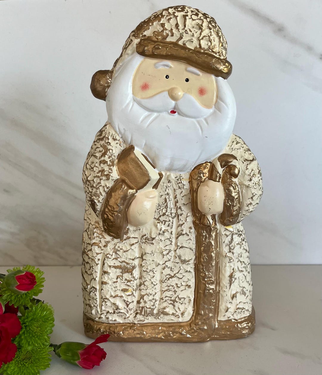 Vintage Santa Cream White and Gold Splatter Handmade Ceramic Old World ...