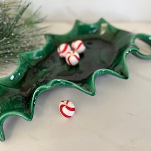 Christmas Holly and Berry Ceramic Candy or Nut Dish. Handmade 1992