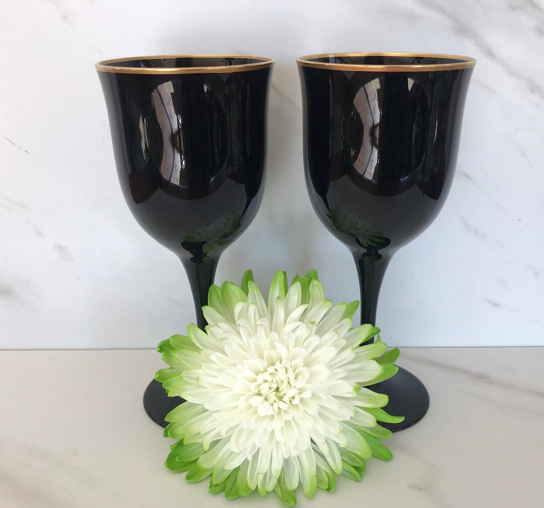 Vintage Noritake Remembrance Crystal Black Ebony Glod Rimmed Wine