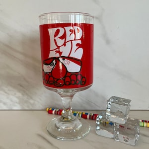Tabasco Red Eye Footed Glass McIlhenney Co. Tabasco Vintage Advertising Promotional Souvenirs. One Glass